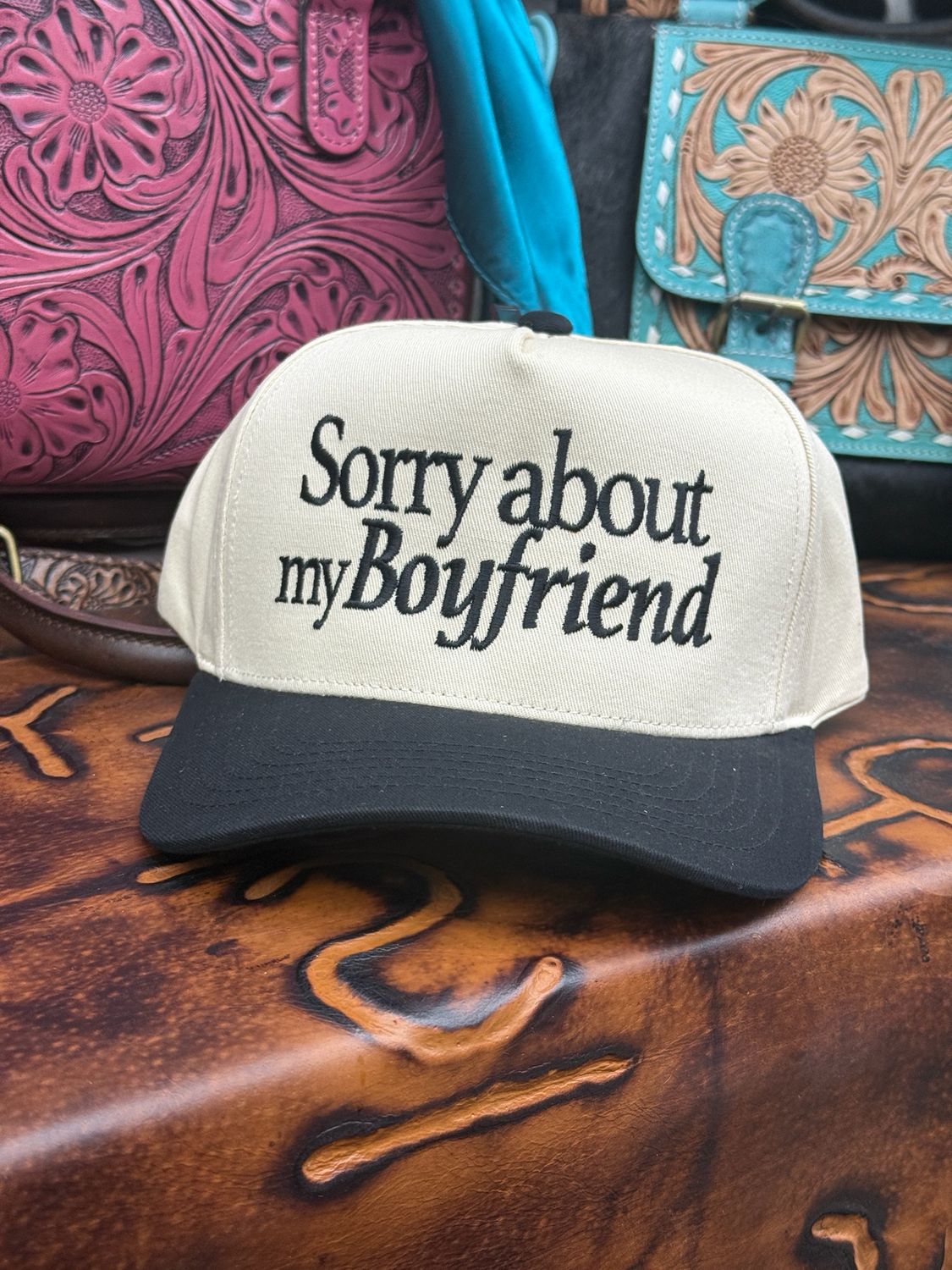 Sorry About My Boyfriend Embroidered Trucker Hat