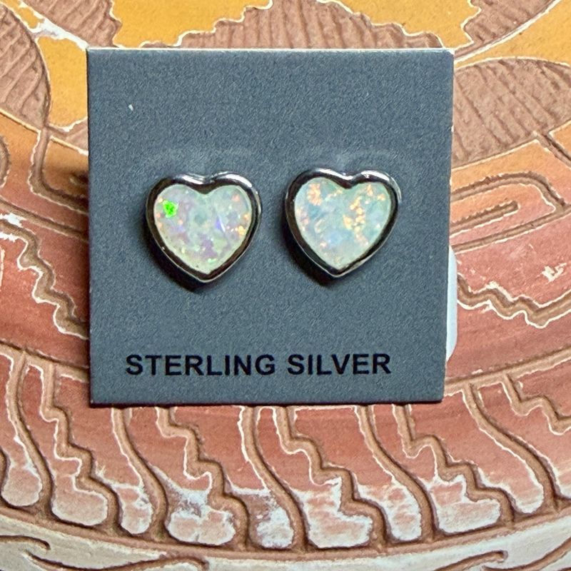 Opal Heart Sterling Silver Earrings