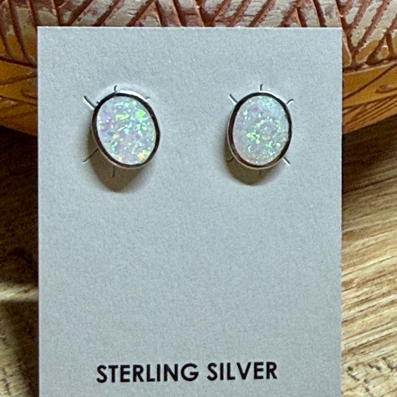 Opal Post Sterling Silver Earrings