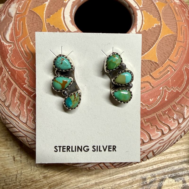 Triple Stone Kingman Turquoise Earrings