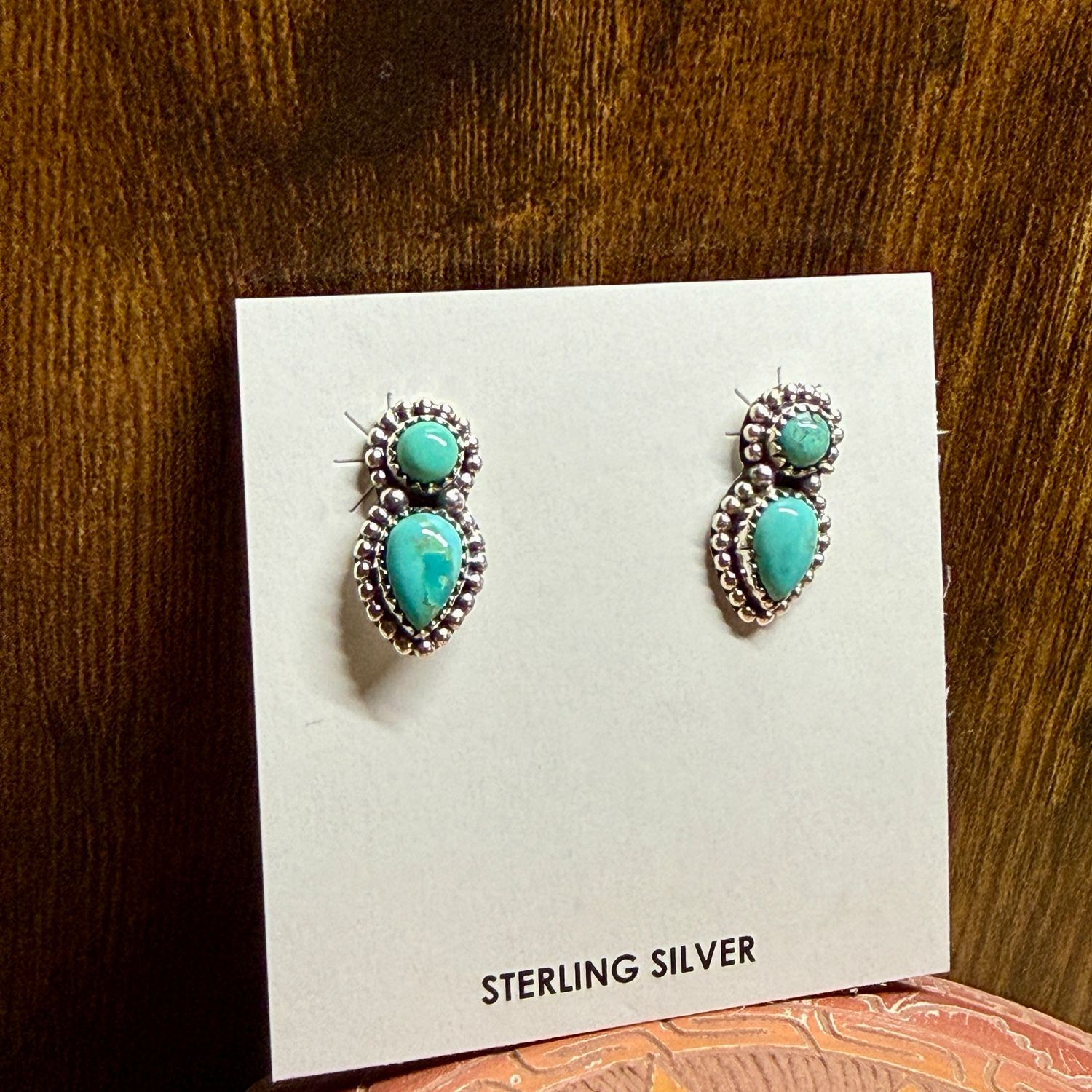 Kingman Turquoise Double Stone Post Earrings