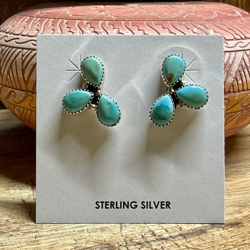 Kingman Turquoise Three Stone Post Earrings