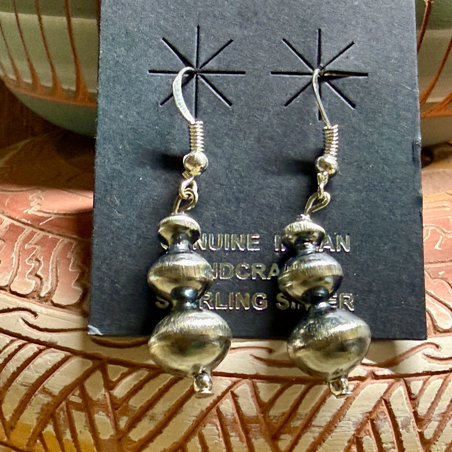 Navajo Handmade Silver Pearl Dangle Earrings