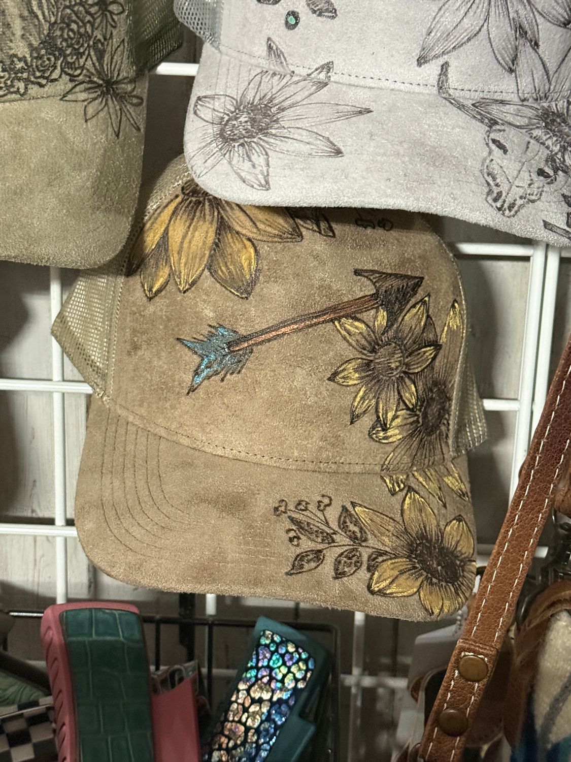 Arrow Floral Burned Trucker Hat