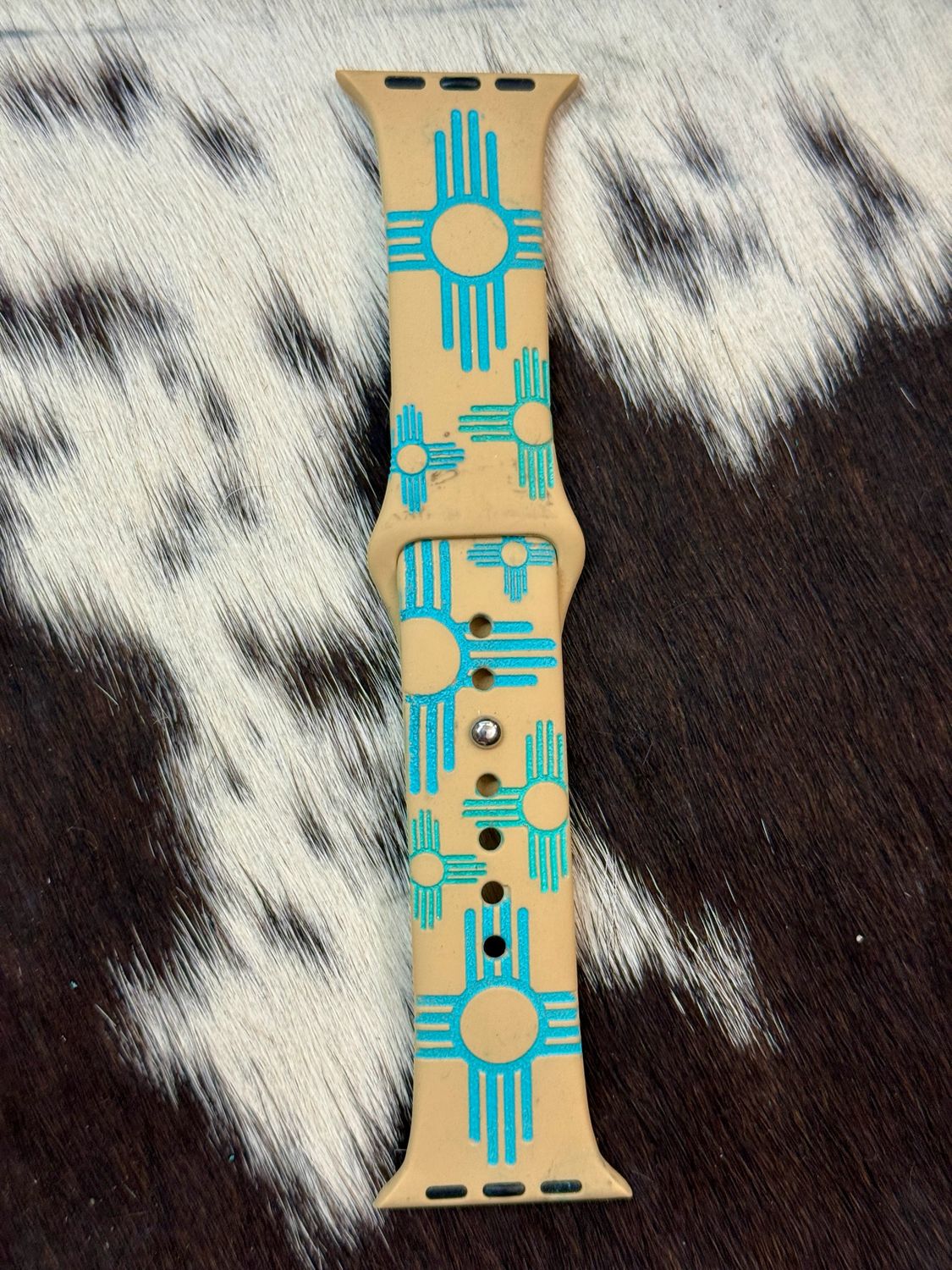 Teal Zia Engraved Tan Silicone iwatchband 38-41