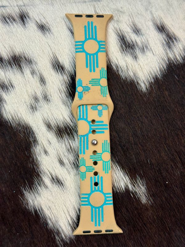 Teal Zia Engraved Tan Silicone iwatchband 38-41