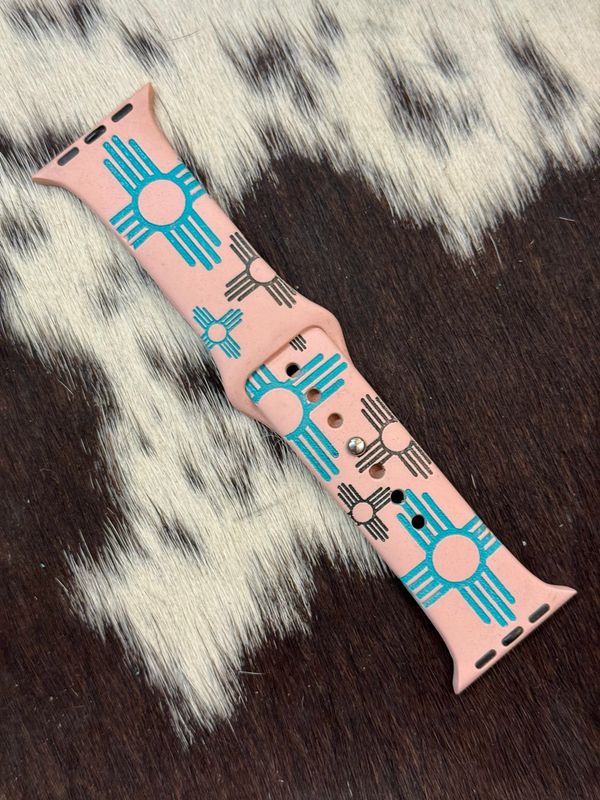 Turquoise Black Zia Engraved Pink Silicone iwatchband 38-41