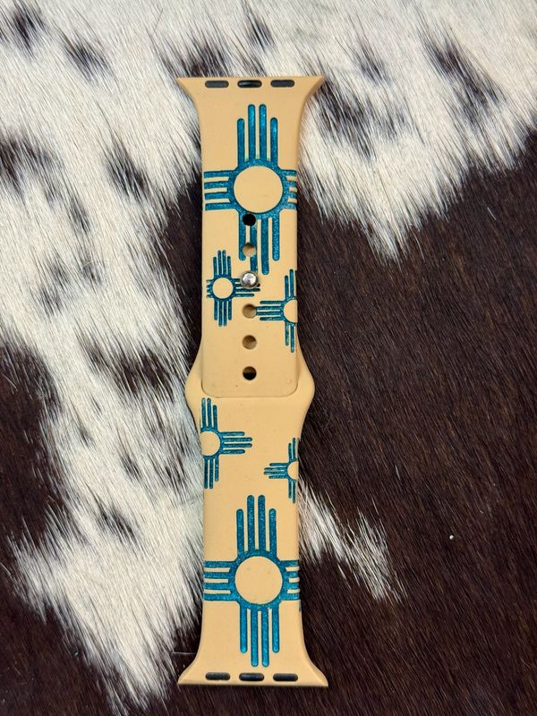 Turquoise Zia Engraved Tan Silicone iwatchband 38-41