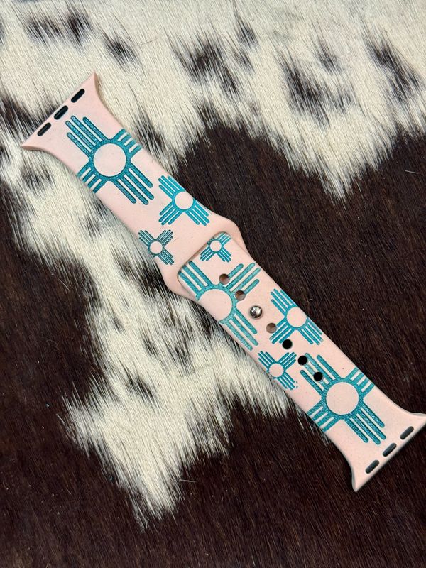 Turquoise Zia Engraved Light Pink Silicone iwatchband 38-41