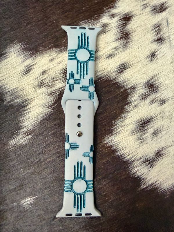 Turquoise Zia Engraved Gray Silicone iwatchband 42-45
