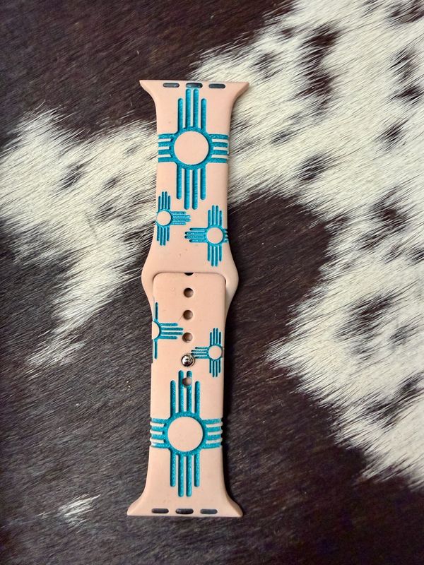 Turquoise Zia Engraved Pink Silicone iwatchband 42-45