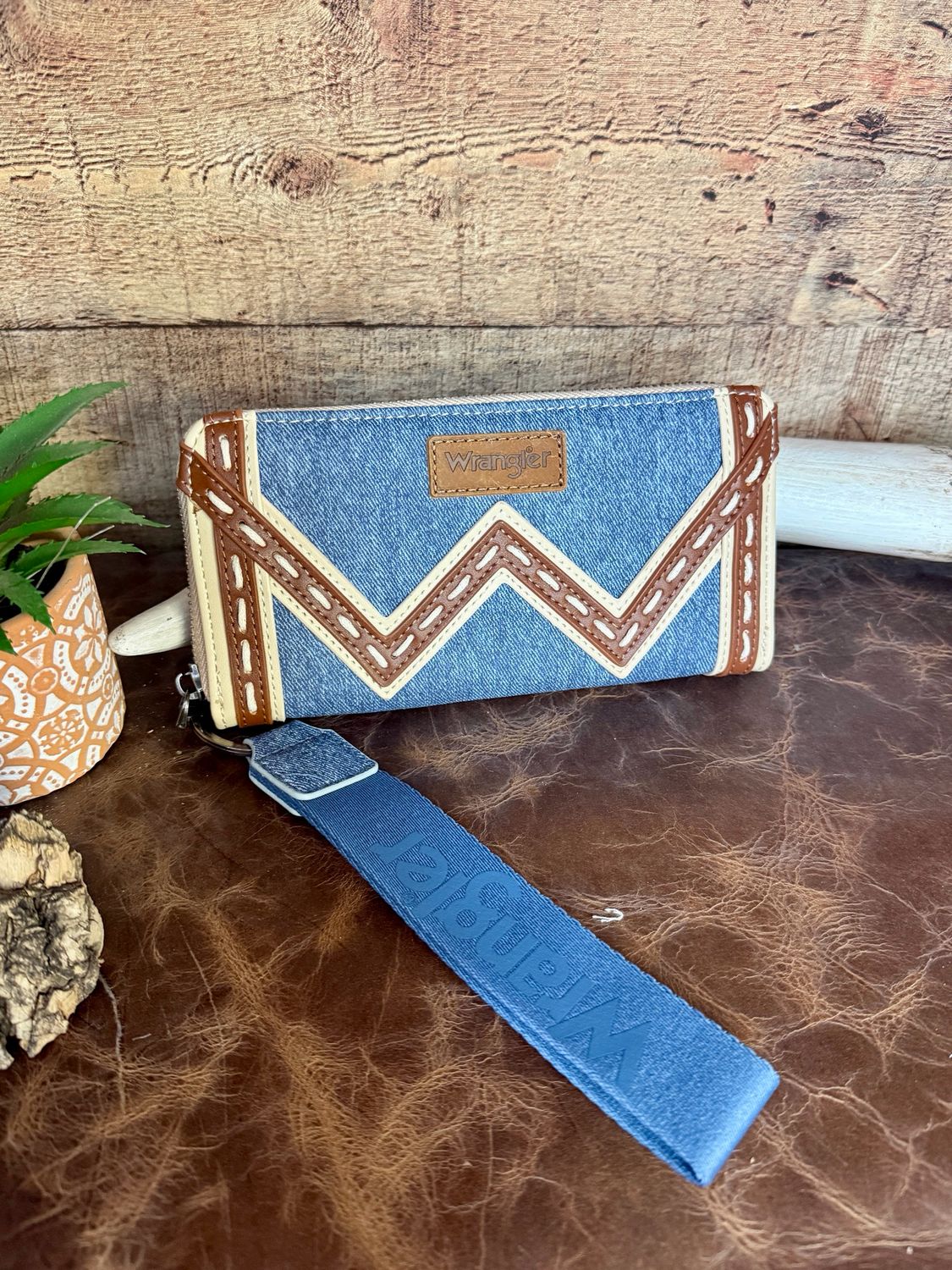 Blue Jean Chevron Wrangler RFID Wallet