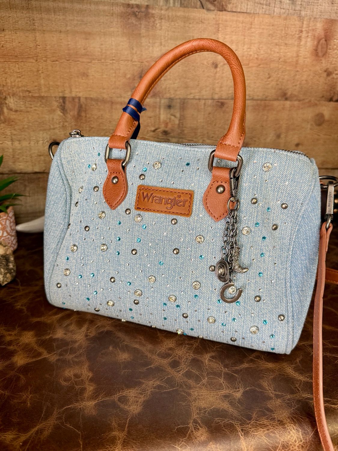 Light Jean Rhinestone Barrel Wrangler Bag