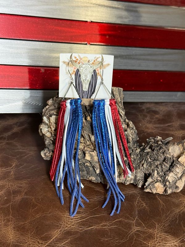 Triangle Fringe Red White Blue Earrings