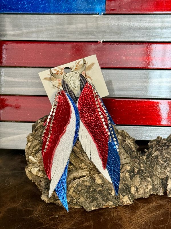 Patriotic Fringe Feather Earrings
