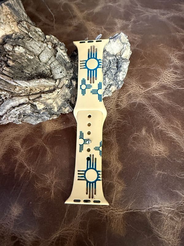 42-45 Tan Turquoise Zia Engraved Silicone iwatch Band