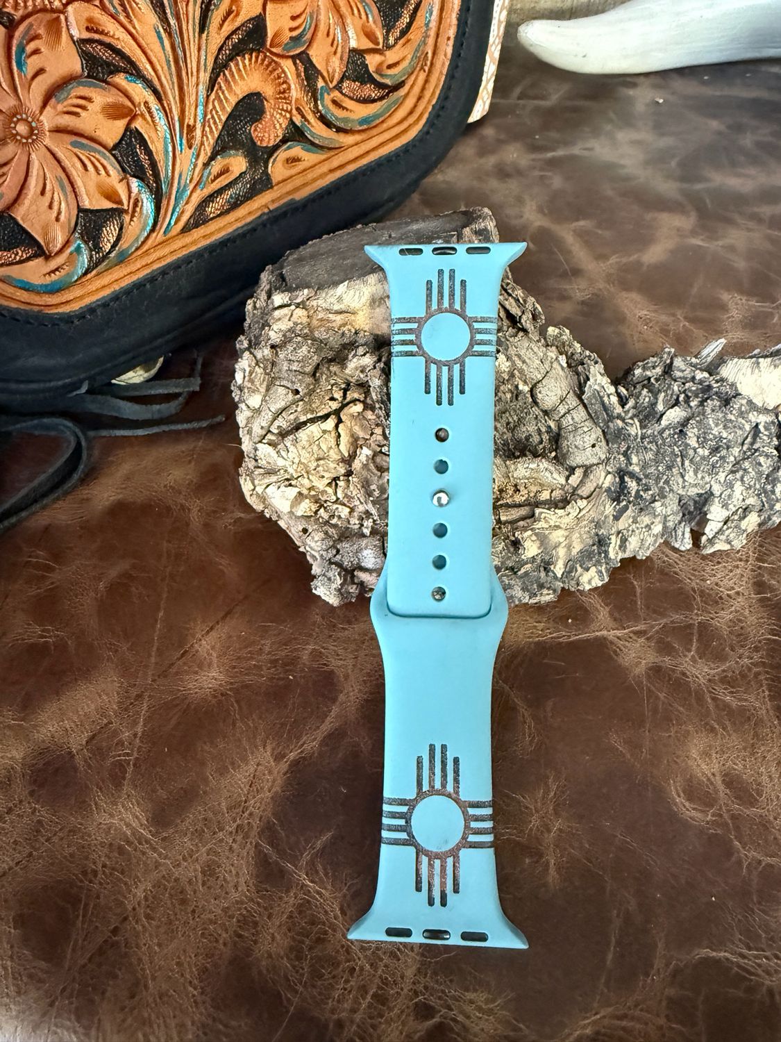 42-45 Teal Band Bronze/Black Zia Engraved Silicone iwatch Band