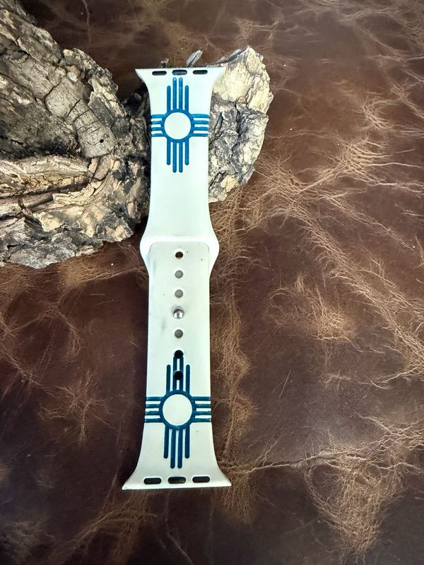 38-41 Bone Band Turquoise Zia Engraved Silicone iwatch Band