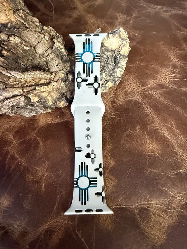 38-41 Gray Band Turquoise Black Zia Engraved Silicone iwatch Band