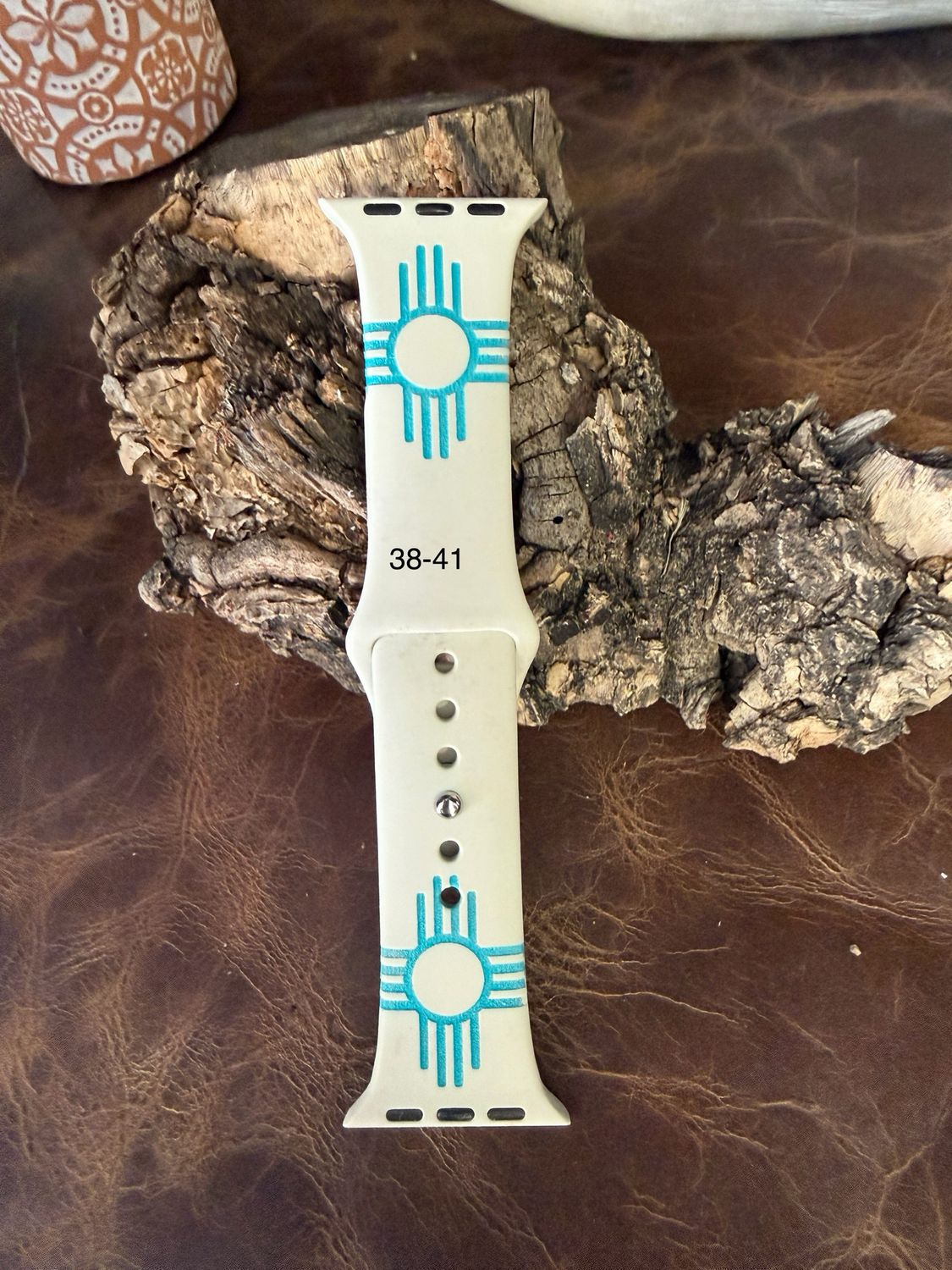 38-41 Bone Band Turquoise Zia Silicone iwatch Band