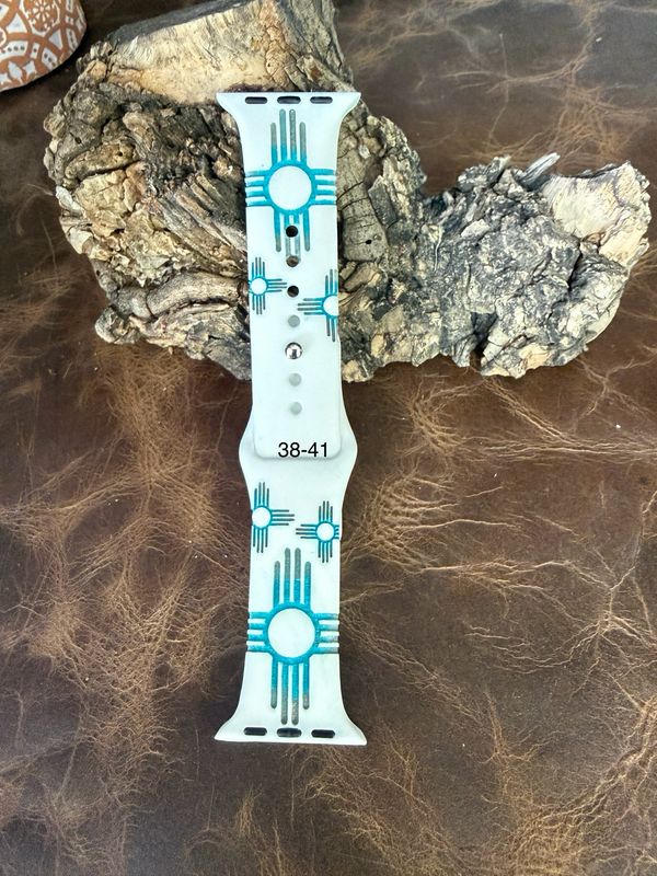 38-41 White Band Turquoise Silver Zia Silicone iwatch Band