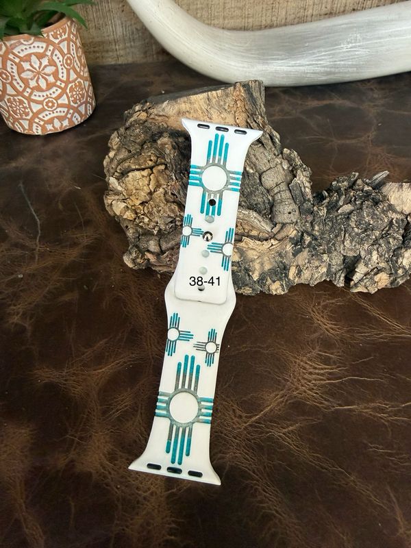 38-41 White Band Silver Turquoise Zia Silicone iwatch Band