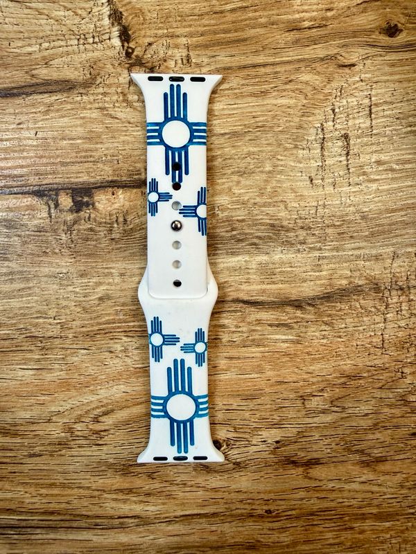 38-41 White Band Blue Turquoise Zia Engraved Silicone iwatch Band
