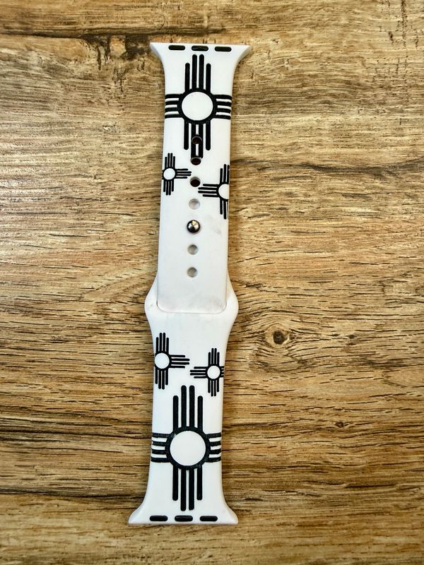 38-41 White Band Black Zia Engraved Silicone iwatch Band