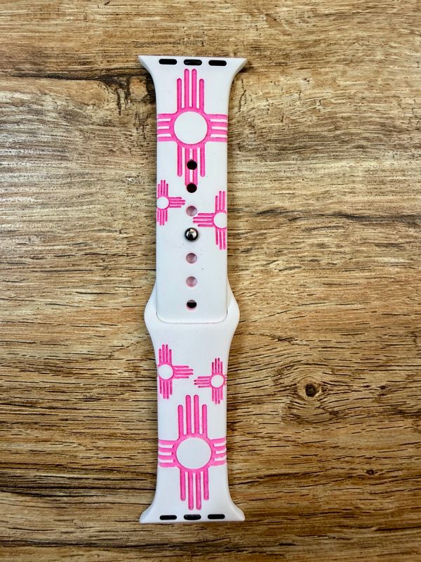 38-41 White Band Pink Zia Engraved Silicone iwatch Band
