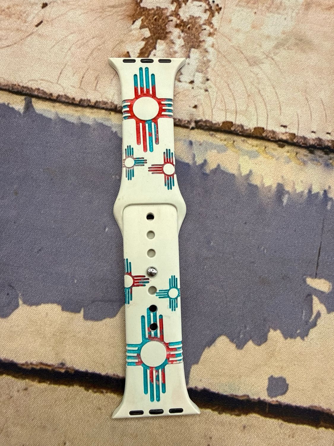 38-41 Bone Band Red TQ Zia Engraved Silicone iwatch Band