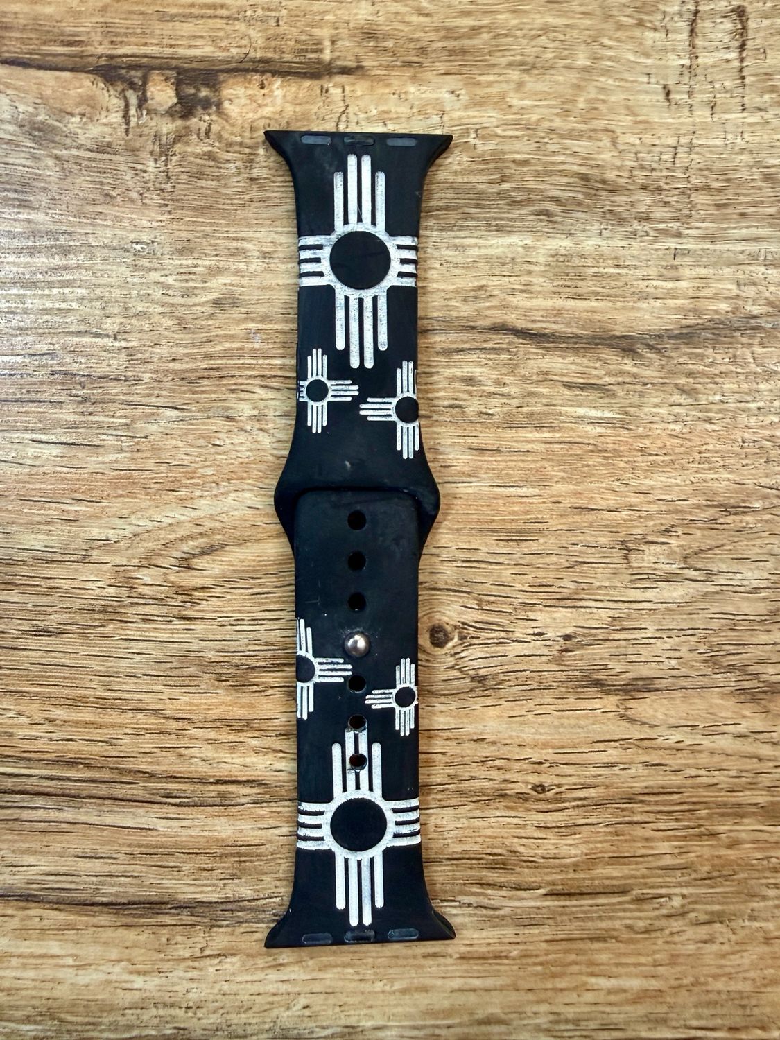 38-41 Black Band White Zia Engraved Silicone iwatch Band