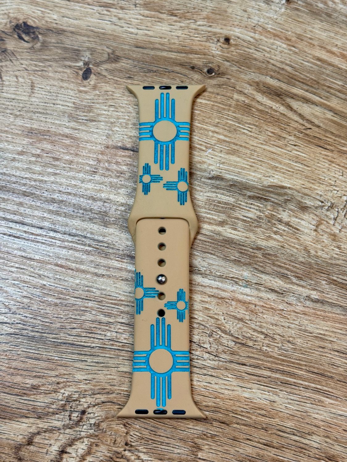 42-45 Tan Band Turquoise Zia Engraved Silicone iwatch Band