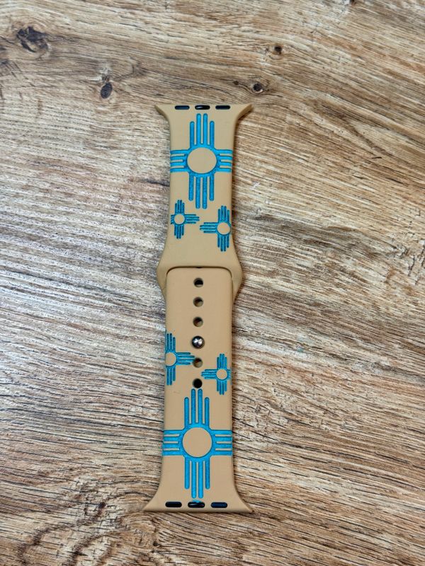 42-45 Tan Band Turquoise Zia Engraved Silicone iwatch Band