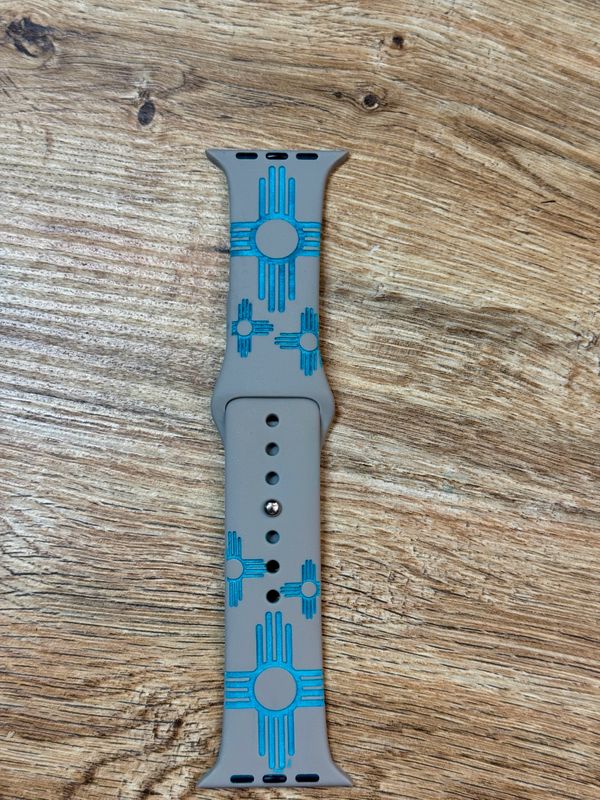 42-45 Gray Band Turquoise Zia Engraved Silicone iwatch Band