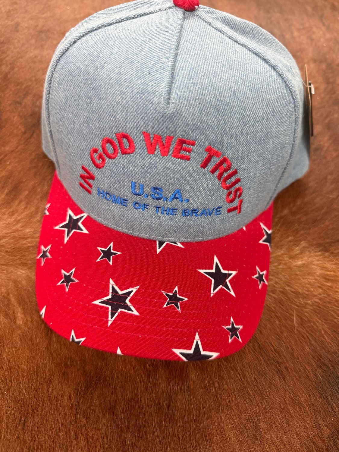 In God We Trust Embroidered Star Brim Trucker Hat