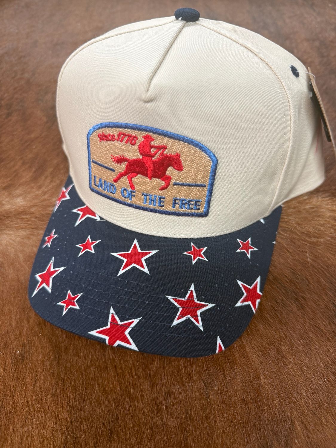 Land of the Free Embroidered Patch Star Brim Trucker Hat