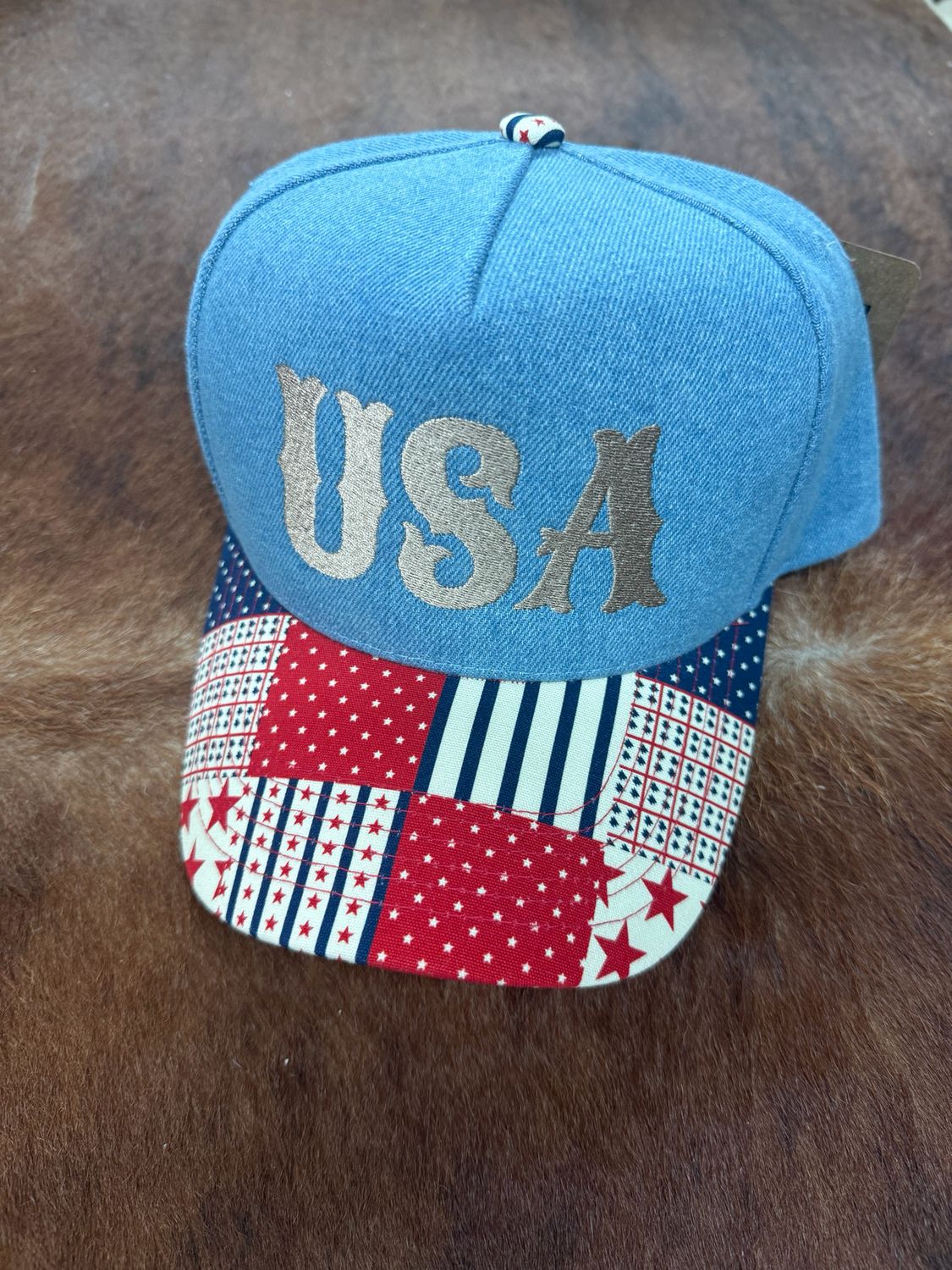 USA Embroidered Denim Trucker Hat Patch Brim
