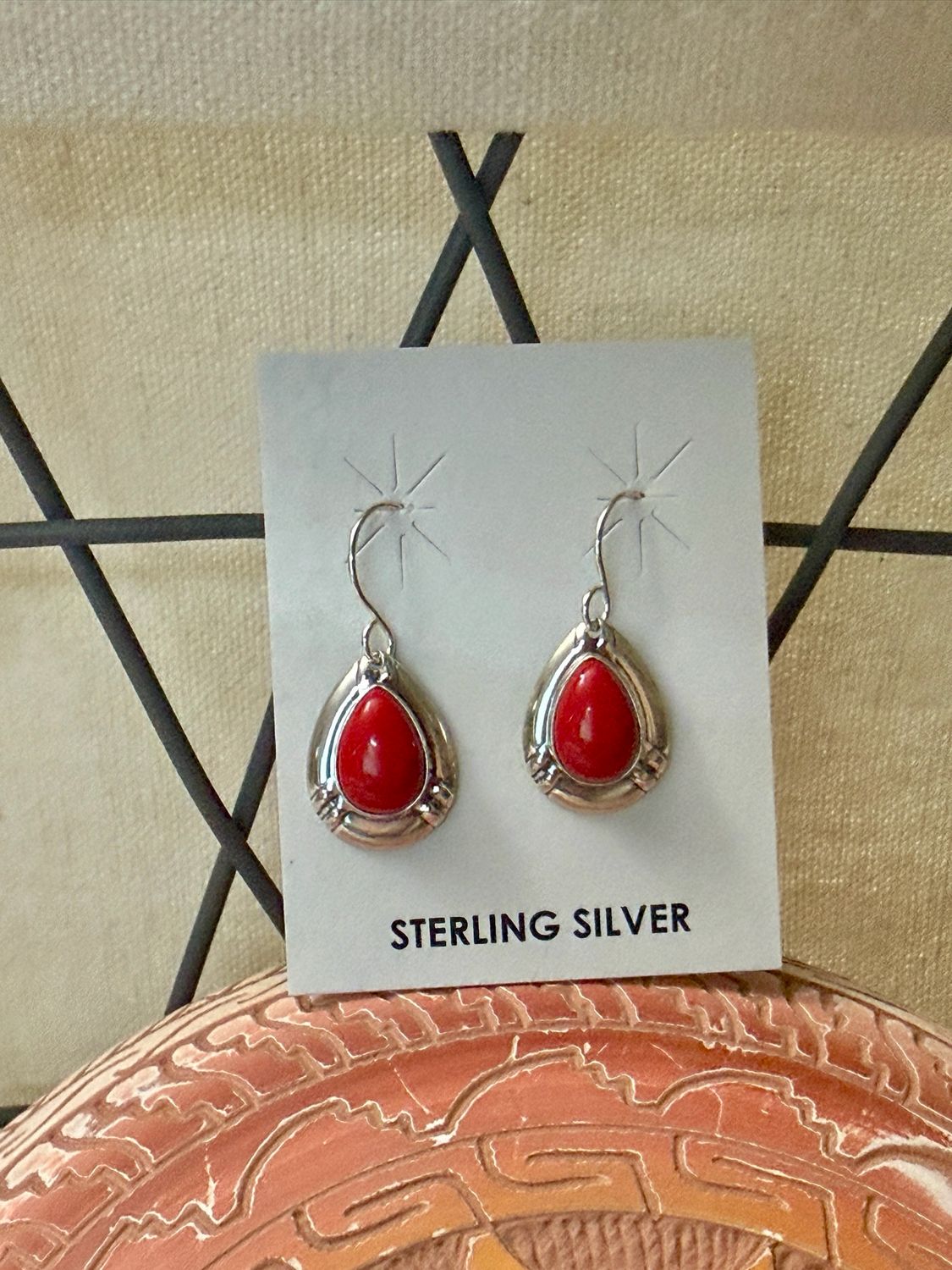 Red Coral Teardrop Earrings