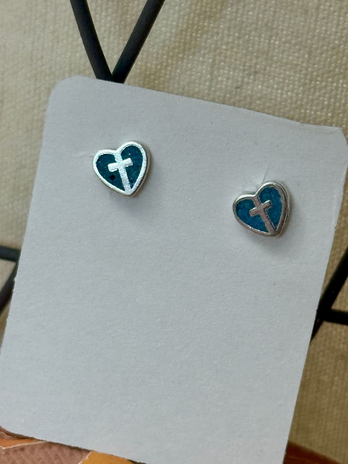 Sterling Silver Heart with Cross Earrings