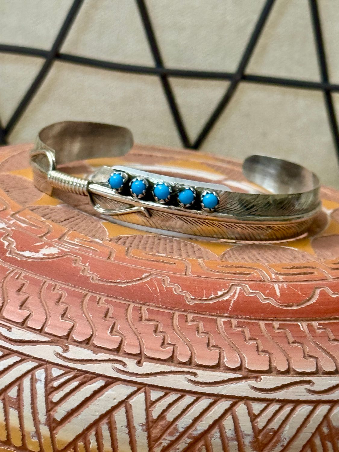 Southwest Turquoise Feather Cuff Bracelet