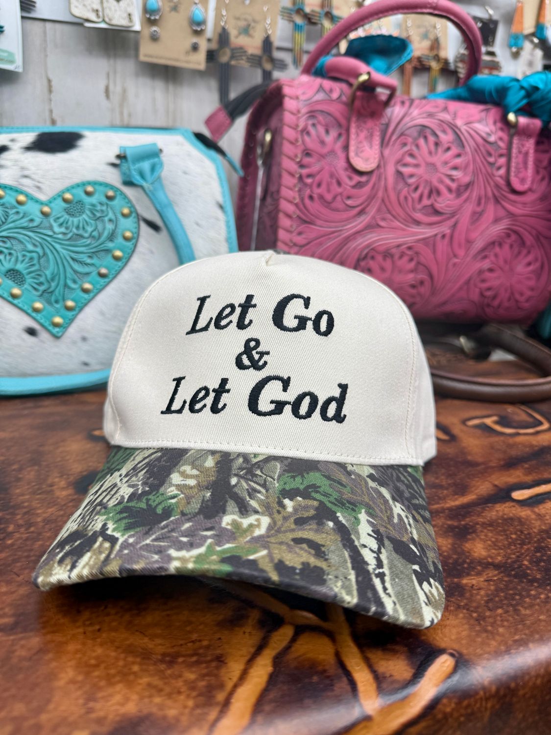 Let Go &amp; Let God Camo Bill Embroidered Hat