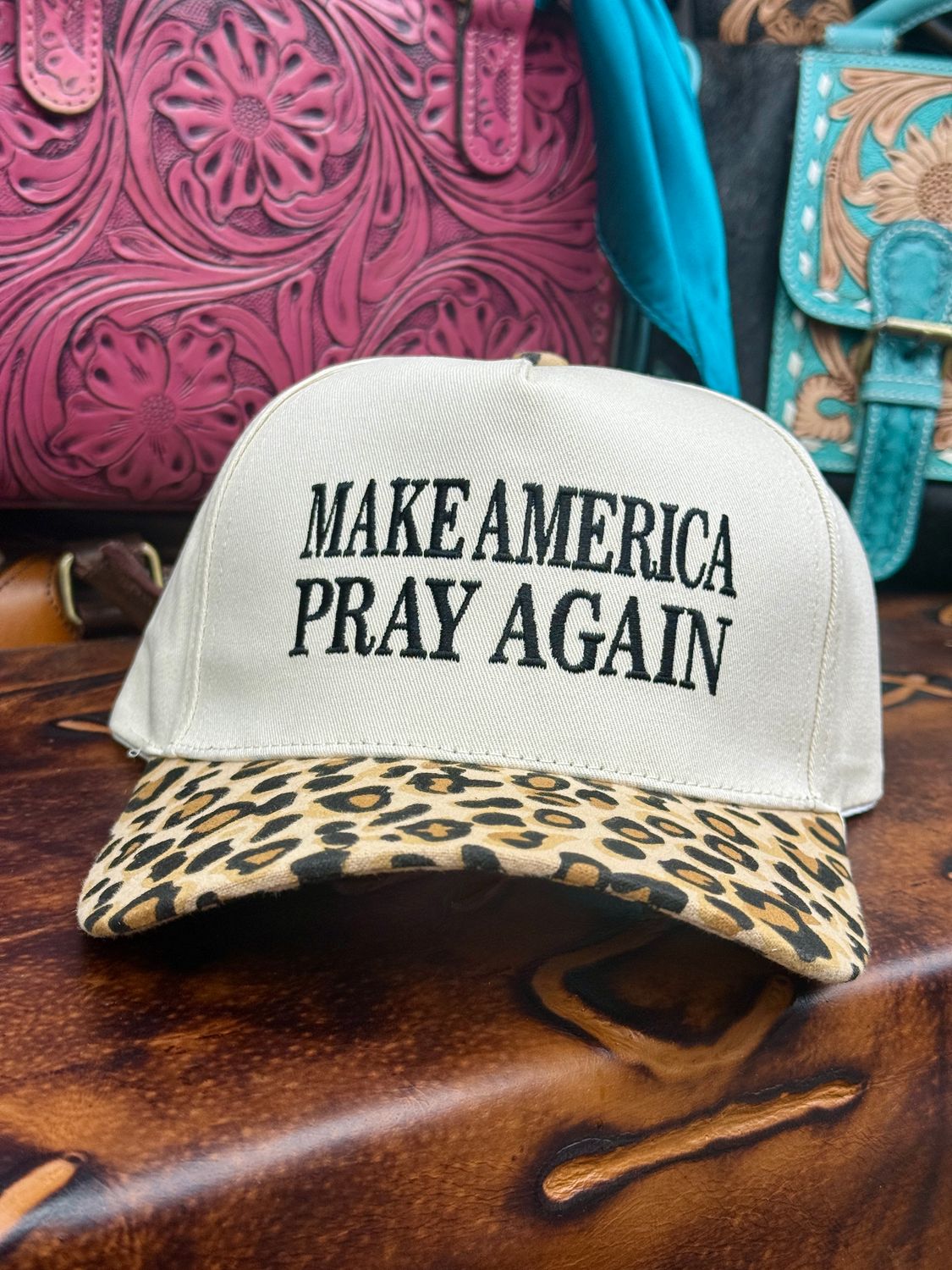 Make America Pray Again Leopard Bill Embroidered Trucker Hat
