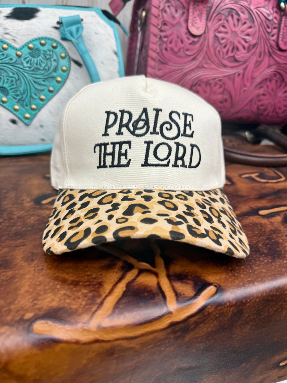 Praise the Lord Leopard Bill Embroidered Trucker Hat