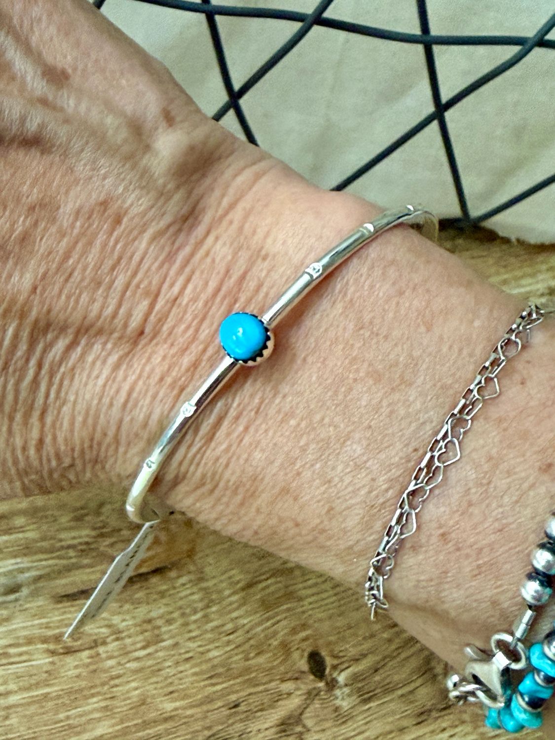 Dainty Turquoise Round Stone Cuff Bracelet
