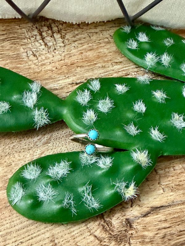 Turquoise Double Stone Dainty Adjustable Ring