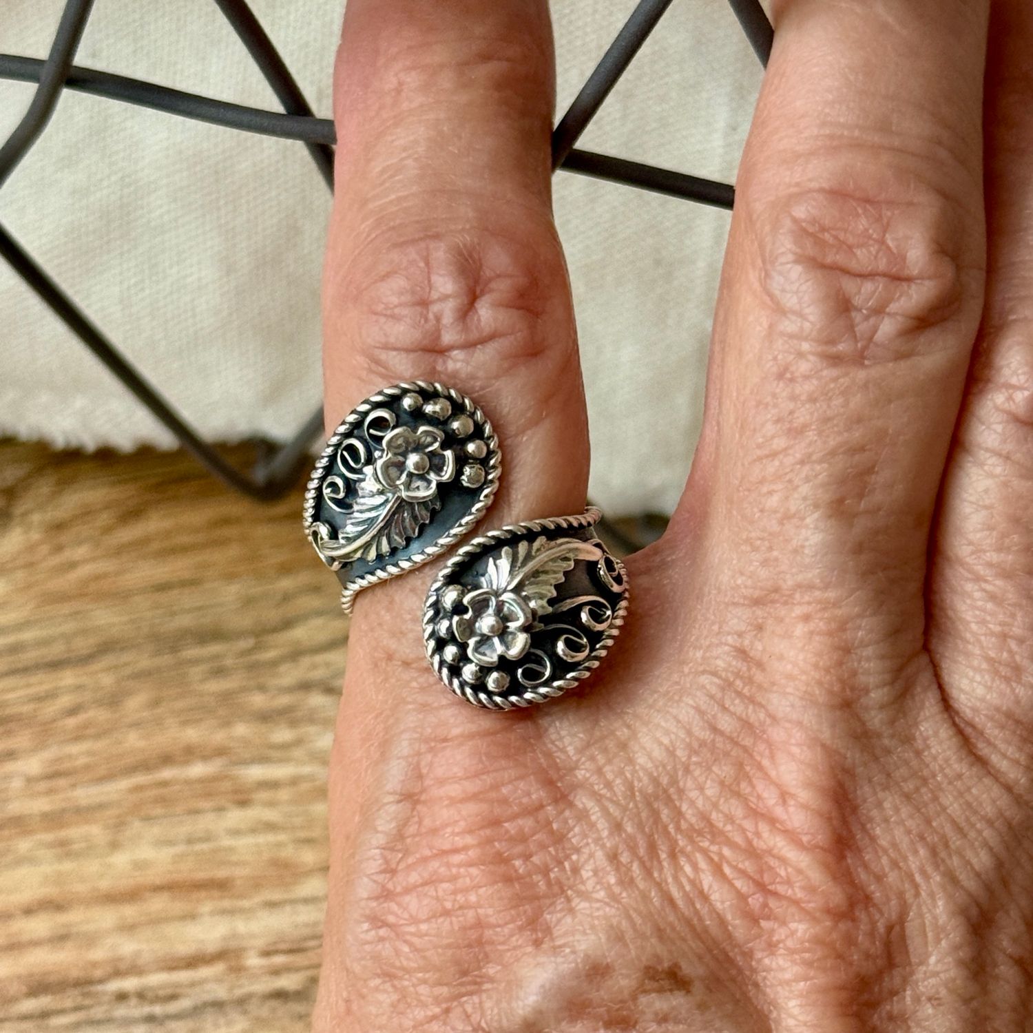Silver Floral Adjustable Ring