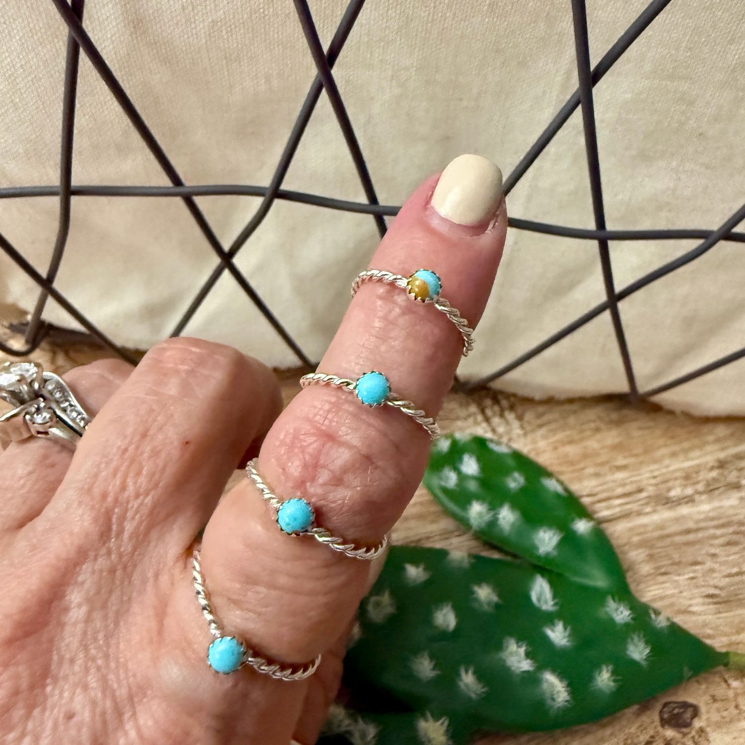 Dainty Rope Turquoise Stacking Rings