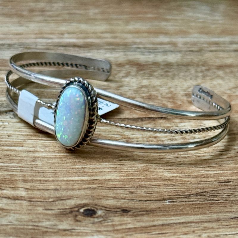 White Fire Opal Cuff Bracelet