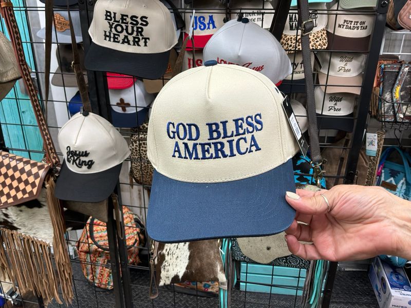 God Bless America Navy Embroidered Trucker Hat