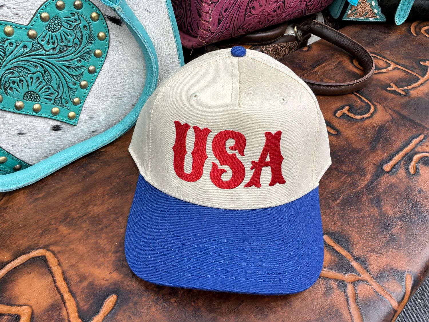 USA Royal Brim Embroidered Trucker Hat
